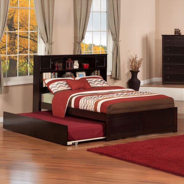 AFI Newport Espresso Full Platform Bed with Flat Panel Foot Board and Twin Size Urban Trundle Bed