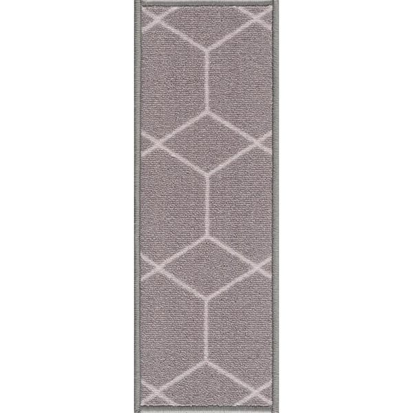 PLAYA RUG Hexagon Gray 8.5 in. x 26 in. Polyamide Stair Tread Cover (Set of 13)