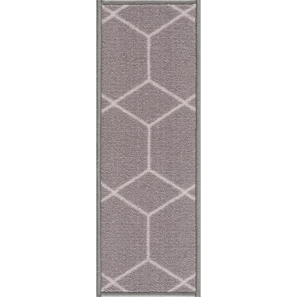 Hexagon Gray 8.5 in. x 26 in. Polyamide Stair Tread Cover (Set of 7)