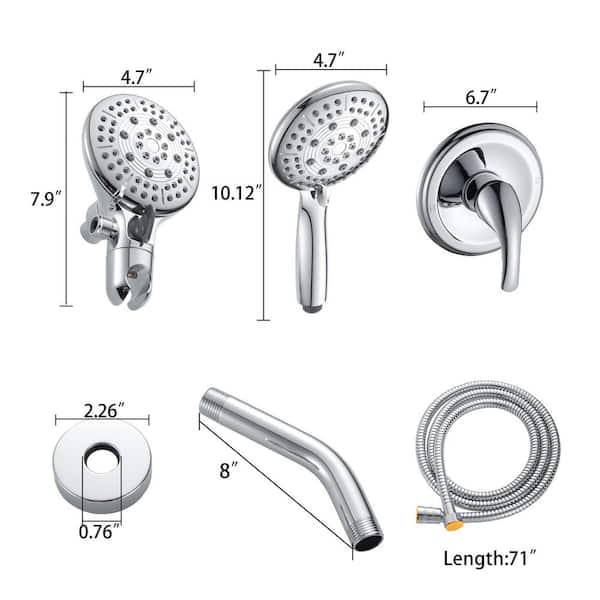 Zalerock 2 IN 1 Single-Handle 5-Spray Shower Faucet with 4.7 in