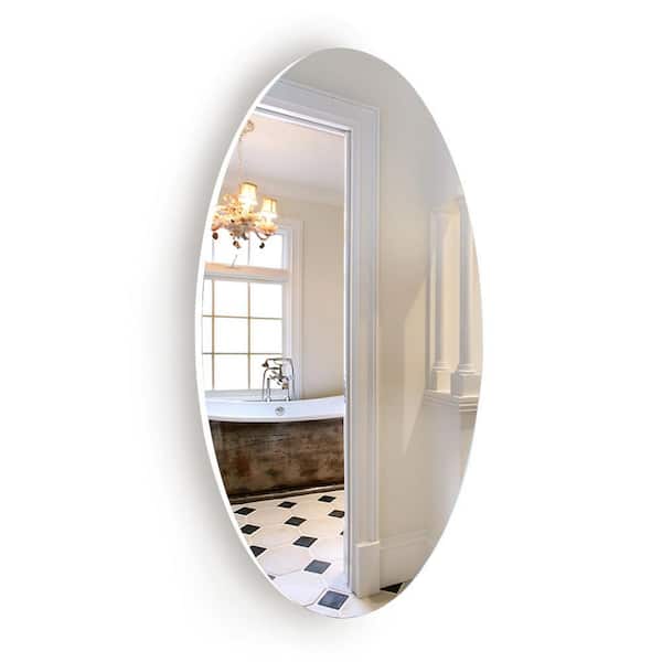 Unbranded 14.76 in. W x 25.2 in. H Oval Frameless White Mirror, Wall Mirror, HD Makeup Mirror
