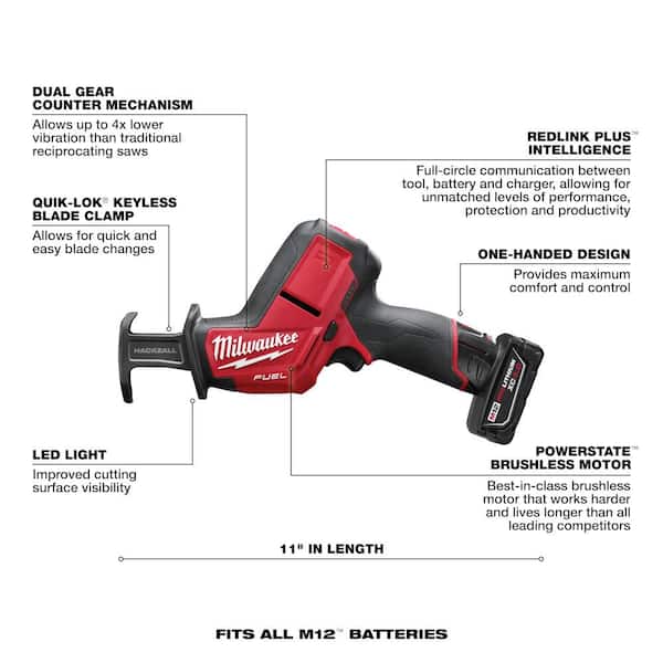 Milwaukee M12 FUEL 12V Lithium-Ion Brushless Cordless HACKZALL  Reciprocating Saw Kit w/ One 4.0Ah Batteries Charger  Tool Bag 2520-21XC  The Home Depot