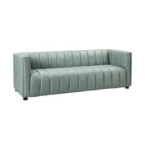 Pachynus 83 in.Wide Square Arm Genuine Leather Rectangle Contemporary Channel-tufted Sofa in Sage