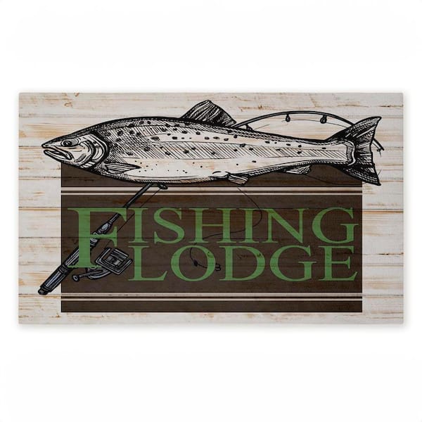 Rustic Fishing Lodge Brown 18 in. x 30 in. Polyester Non-Slip Outdoor Door Mat