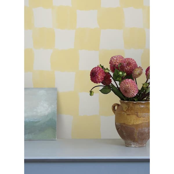 Tess Watercolor Checker Pale Yellow Peel and Stick Wallpaper