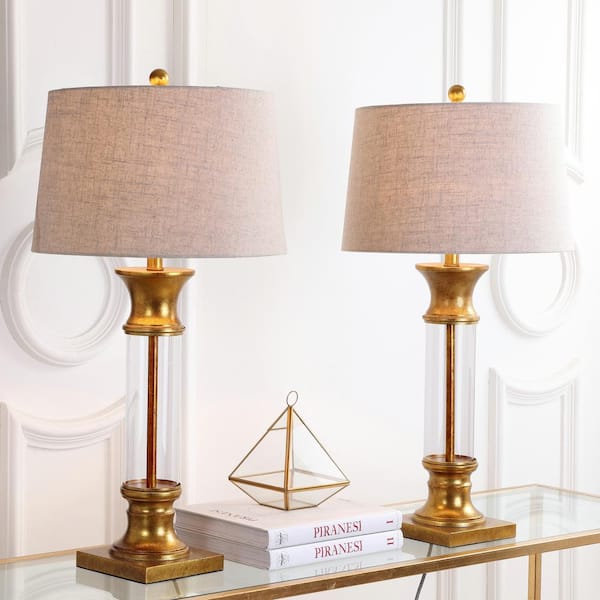 JONATHAN Y Hunter 32 in. Metal/Glass Table Lamp, Gold Leaf (Set of 2)