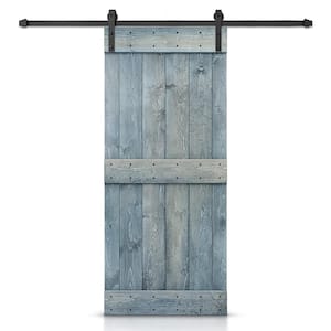 34 in. x 84 in. Mid-Bar Series Denim Blue Stained DIY Wood Interior Sliding Barn Door with Hardware Kit