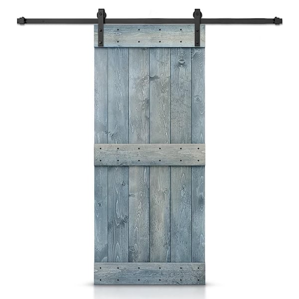 CALHOME Mid-bar Series 24 in. x 84 in. Pre-Assembled Denim Blue Stained Wood Interior Sliding Barn Door with Hardware Kit