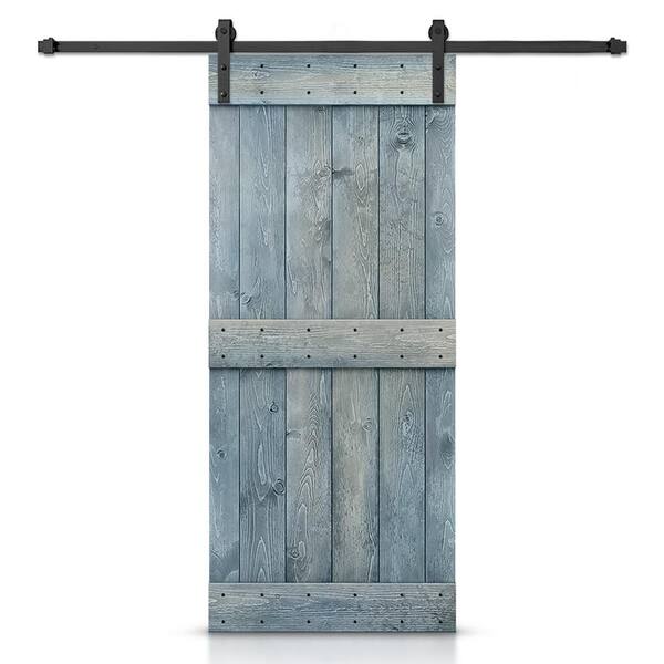 CALHOME 44 in. x 84 in. Mid-Bar Series Denim Blue Stained DIY Wood Interior Sliding Barn Door with Hardware Kit