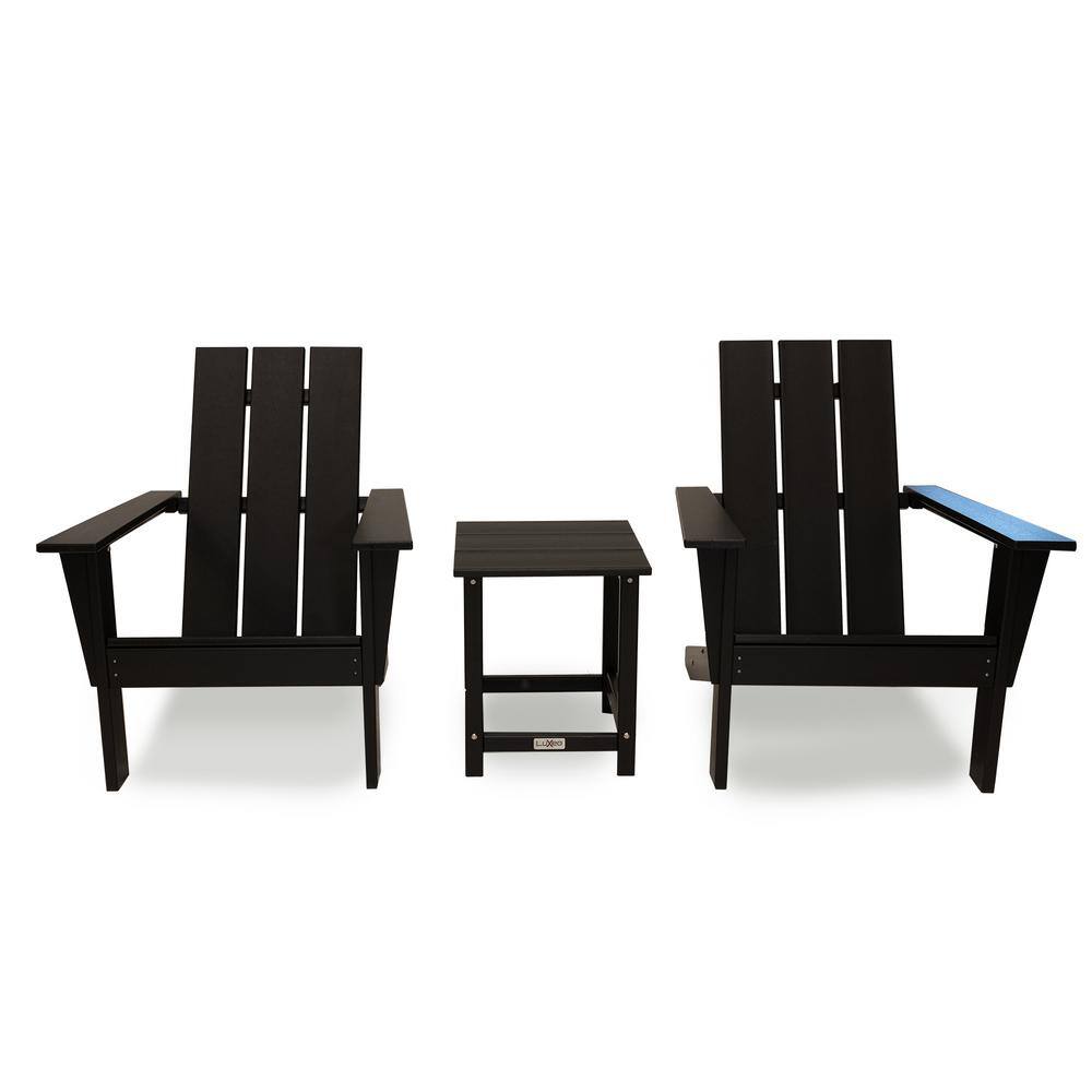 Arcadia Black HDPE 3-Piece Outdoor Adirondack Chair and Table Set