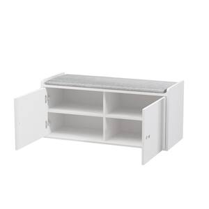 35.8 in. W x 18.1 in. H 8-Pair Shoes White Wood Shoe Storage Bench with 2 Doors and 4-Shelves Storage Compartment
