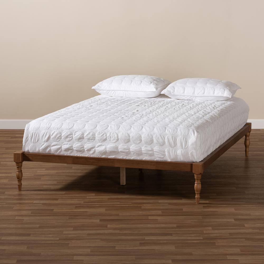 Iseline Walnut Queen Platform Bed with Wood Slats and Turned Legs