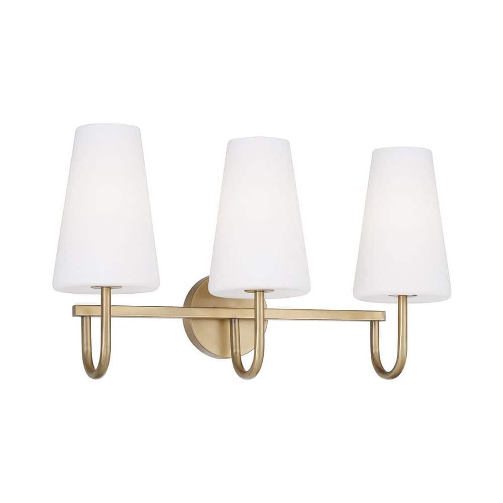 Averitt 24 in. W x 14.5 in. H 3-Light Aged Brass Vanity Light with Tapered Soft White Glass price history on PriceWatchPro