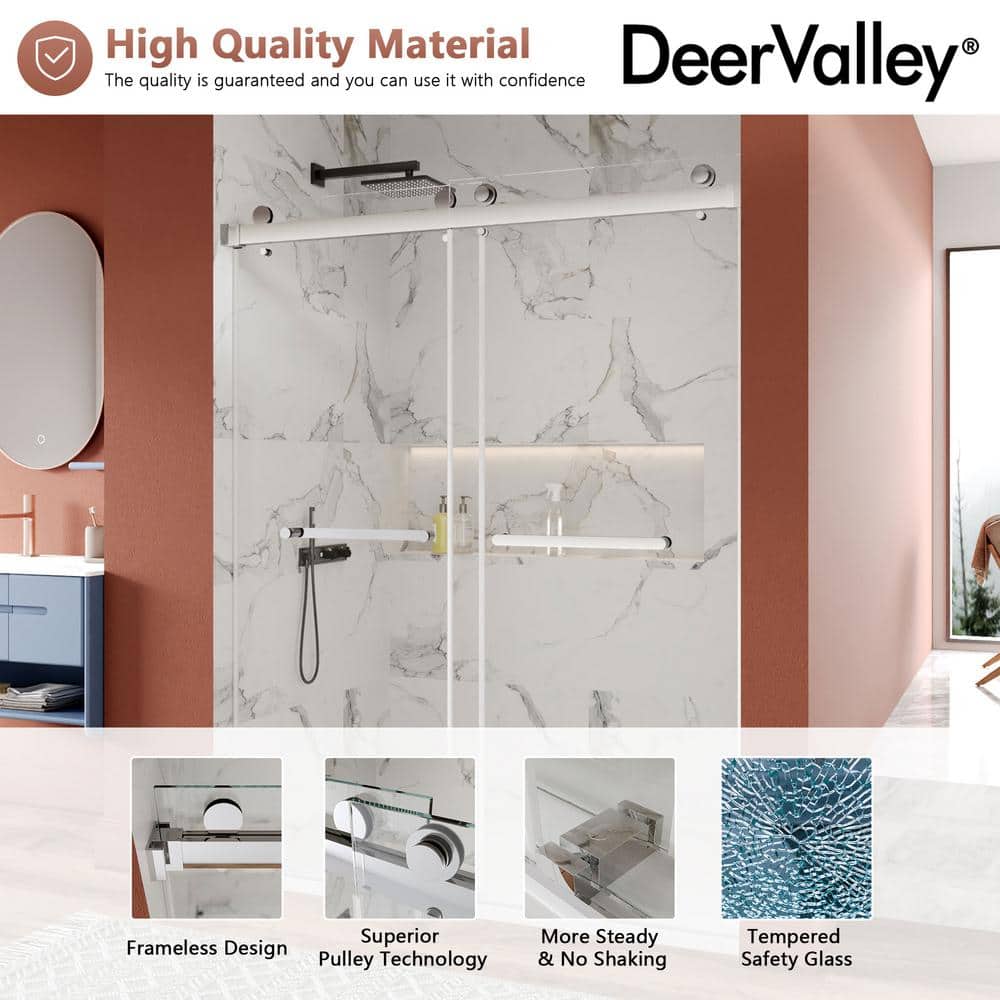 Concord 60" Frameless Sliding Shower Door with Chrome Finish