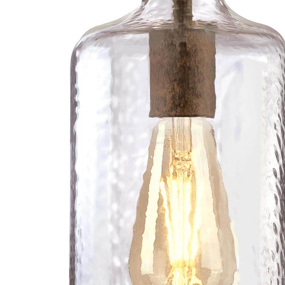 Carmen Barnwood Finish Mini Pendant with Clear Textured Glass