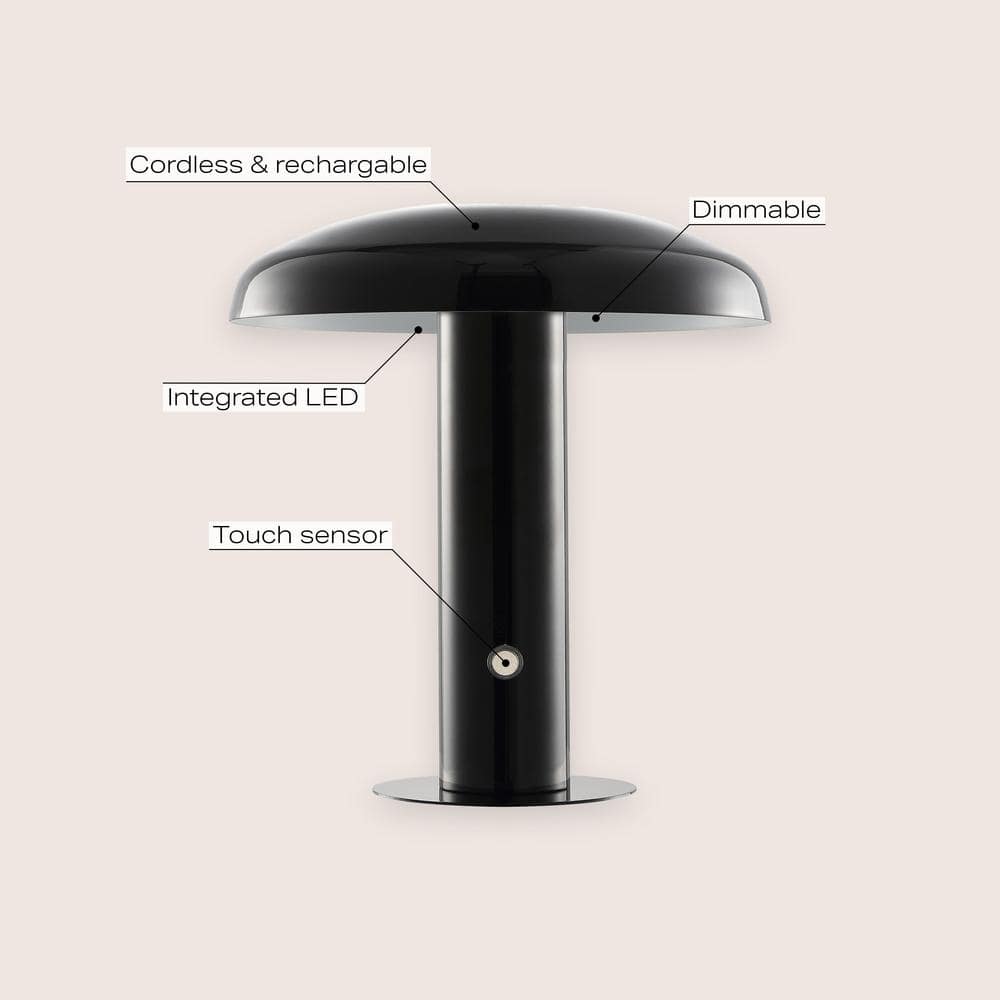 Black Cordless Touch LED Mushroom Table Lamp