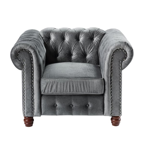 EVERGLADE HOME Clifton Dark Gray Velvet Arm Chair