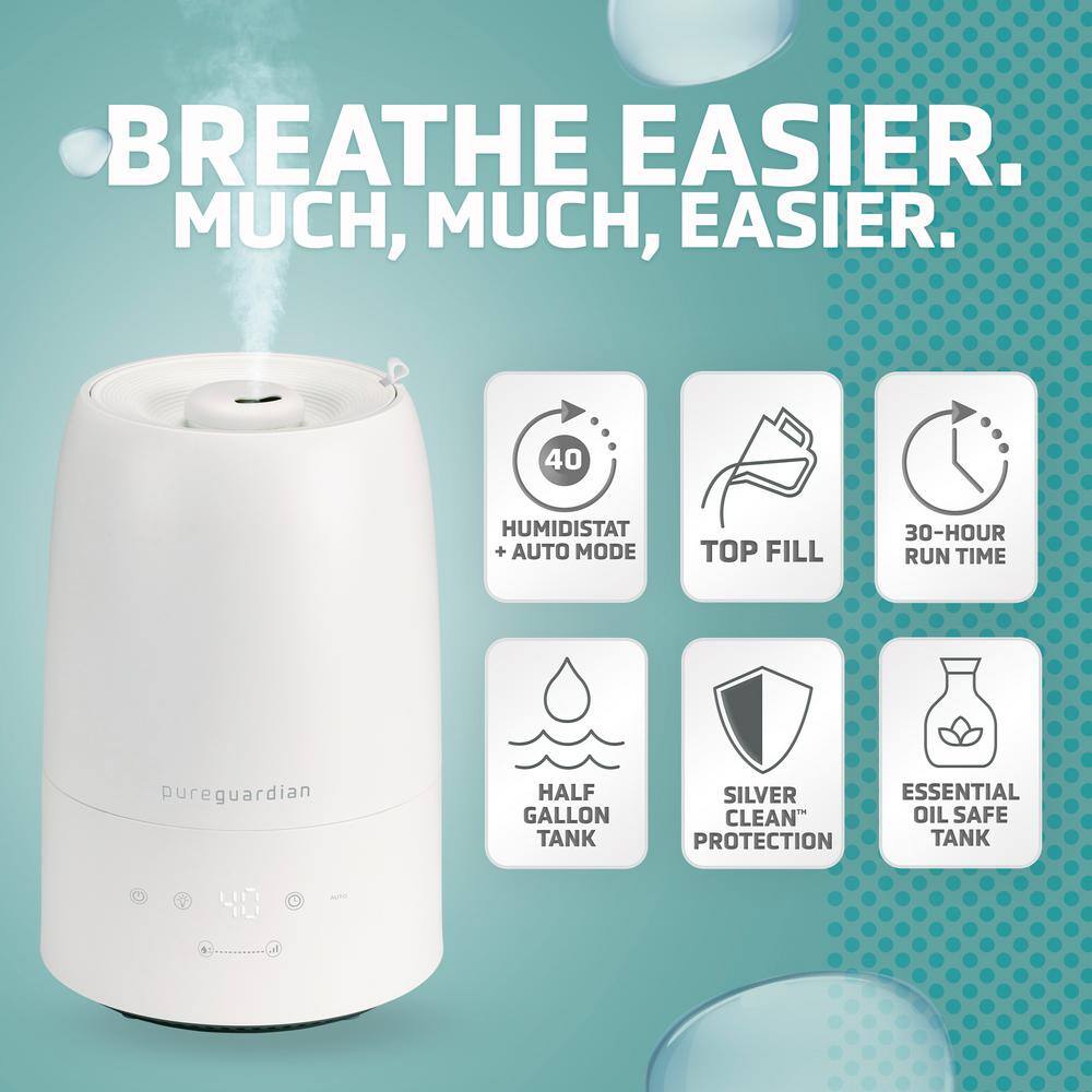 PureGuardian White Ultrasonic Cool Mist Humidifier with Humidistat