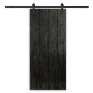 28 in. x 80 in. Charcoal Black Stained Pine Wood Modern Interior Sliding Barn Door with Hardware Kit