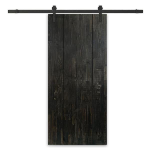 CALHOME 38 in. x 96 in. Charcoal Black Stained Pine Wood Modern Interior Sliding Barn Door with Hardware Kit