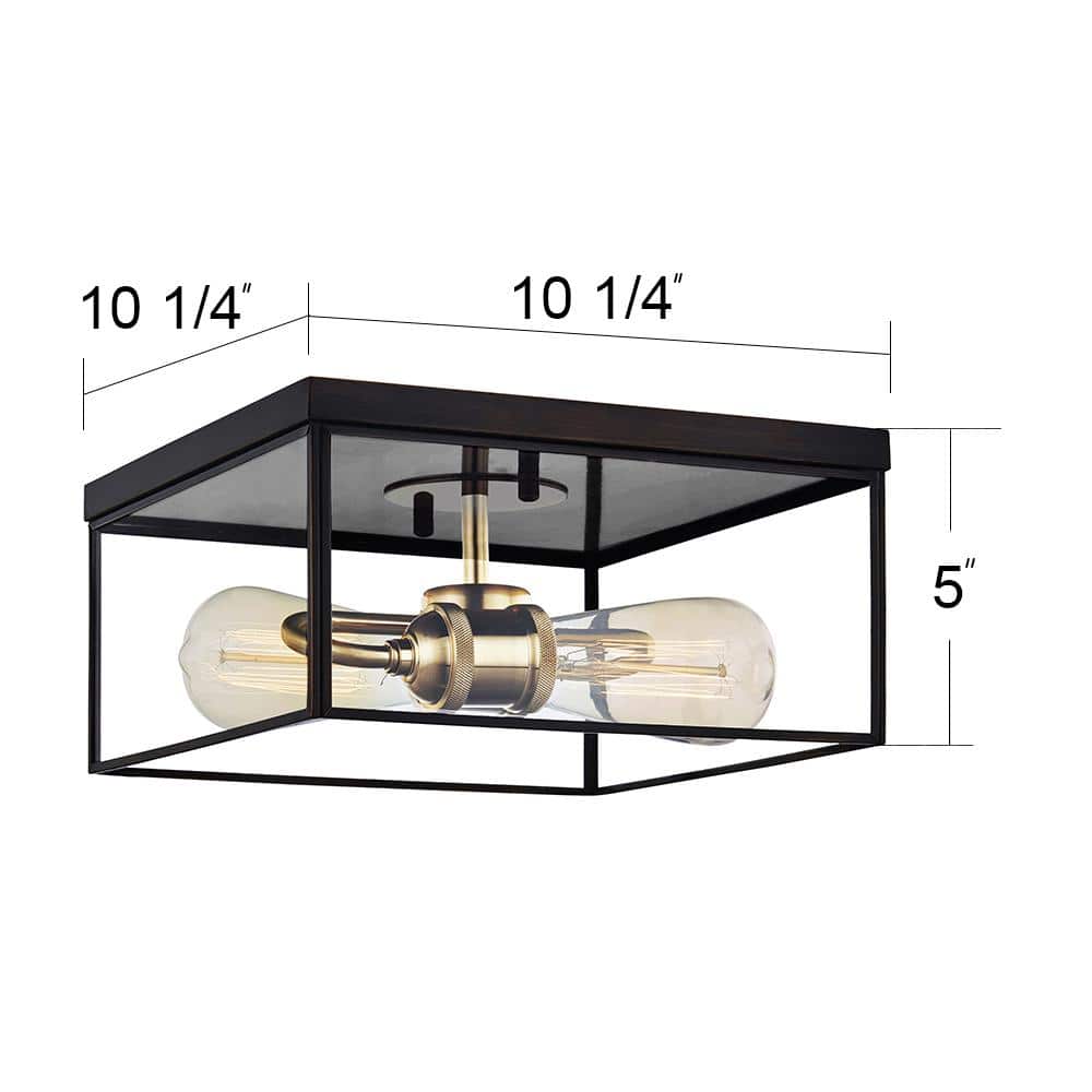 10.25" Dark Bronze and Brass Glass Flush Mount Light