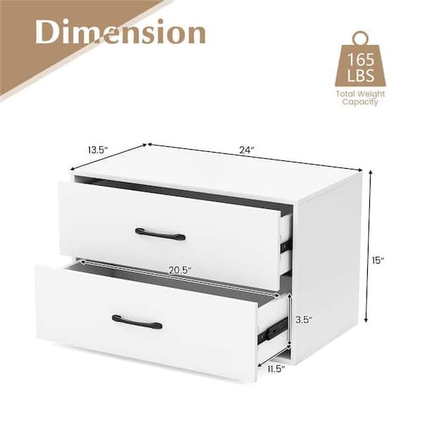 Costway 2-Drawer White Chest of Drawers 12 in. D x 24 in. W x 16