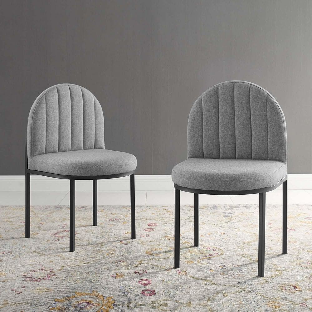 Isla Upholstered Fabric Dining Side Chair Set of 2 in Black Light Gray