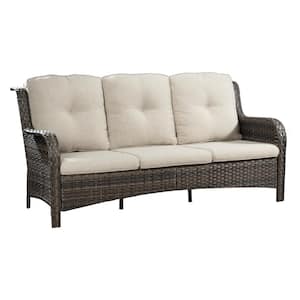 3-Seat Wicker Outdoor Patio Sofa Sectional Couch with Beige Cushions