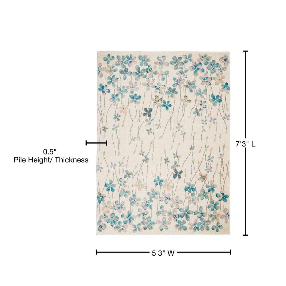 Ivory Floral Bliss Synthetic 5'3" x 7'3" Round Area Rug