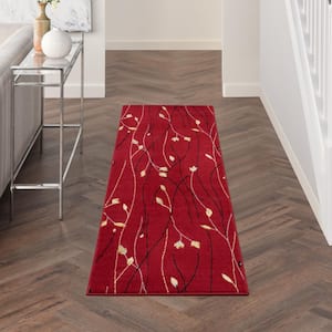 Grafix Red 2 ft. x 8 ft. Floral Contemporary Kitchen Runner Area Rug
