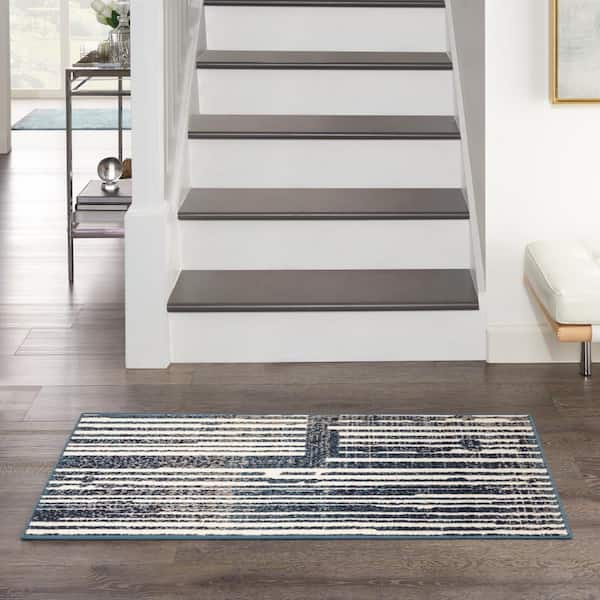 Grafix Blue Grey doormat 2 ft. x 4 ft. Abstract Contemporary Area Rug