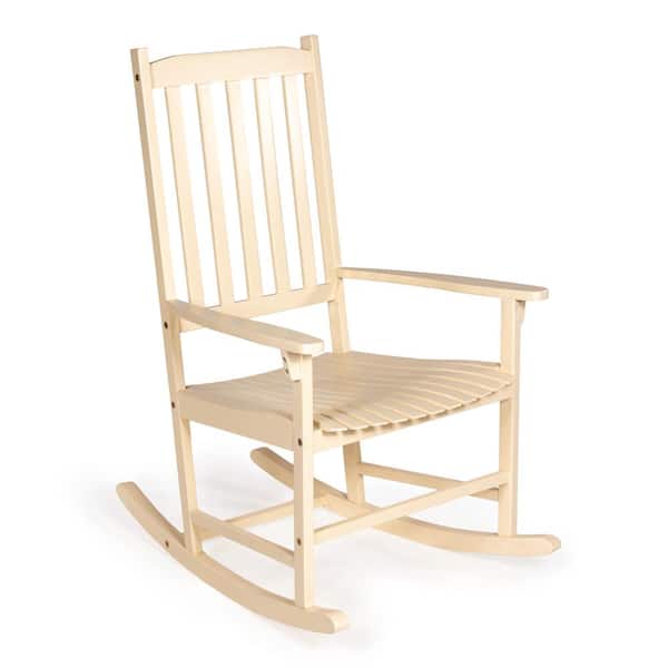 Seagrove Farmhouse Classic Slat-Back 350 lbs. Support Acacia Wood Outdoor Rocking Chair, Almond