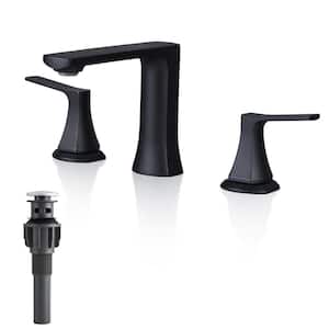 8 in. Widespread Double Handle Bathroom Faucet with Pop-Up Drain Assembly Brass 3 Holes Sink Vanity Taps in Matte Black