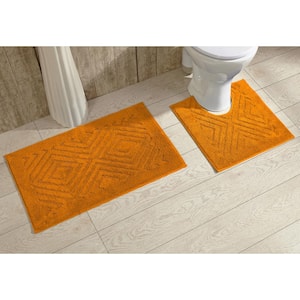 Trier Collection 2-Piece Orange 100% Cotton Diamond Pattern Bath Rug Set - 20 in. x 30 in. and 20 in. x 20 in.