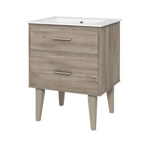 Semele 24 in. Single Sink Freestanding Bathroom Vanity White Top Maple Set with Undermount Ceramic