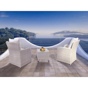 Rattan 3-Pieces Wicker Outdoor Patio Conversation Set Seating Group with Gray Cushions, 1 Table and 2 Chairs