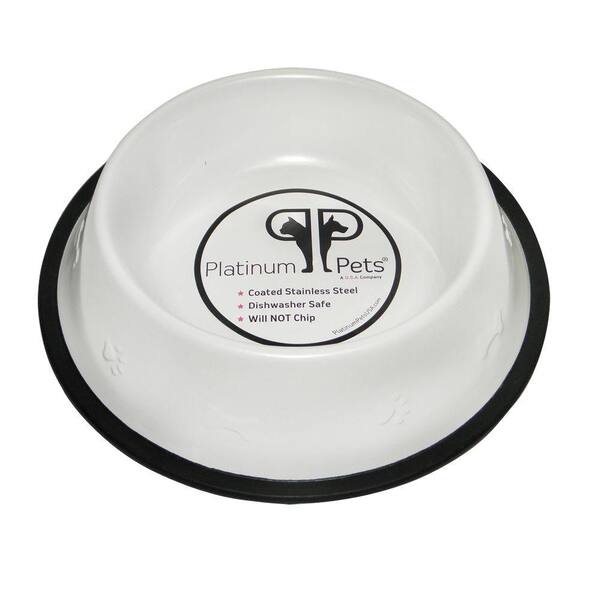 Platinum Pets 3 Cup Stainless Steel Embossed Non-Tip Dog Bowl in White