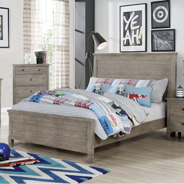 Furniture of America Ramponi Wire-Brushed Warm Gray Wood Frame Full Panel Bed