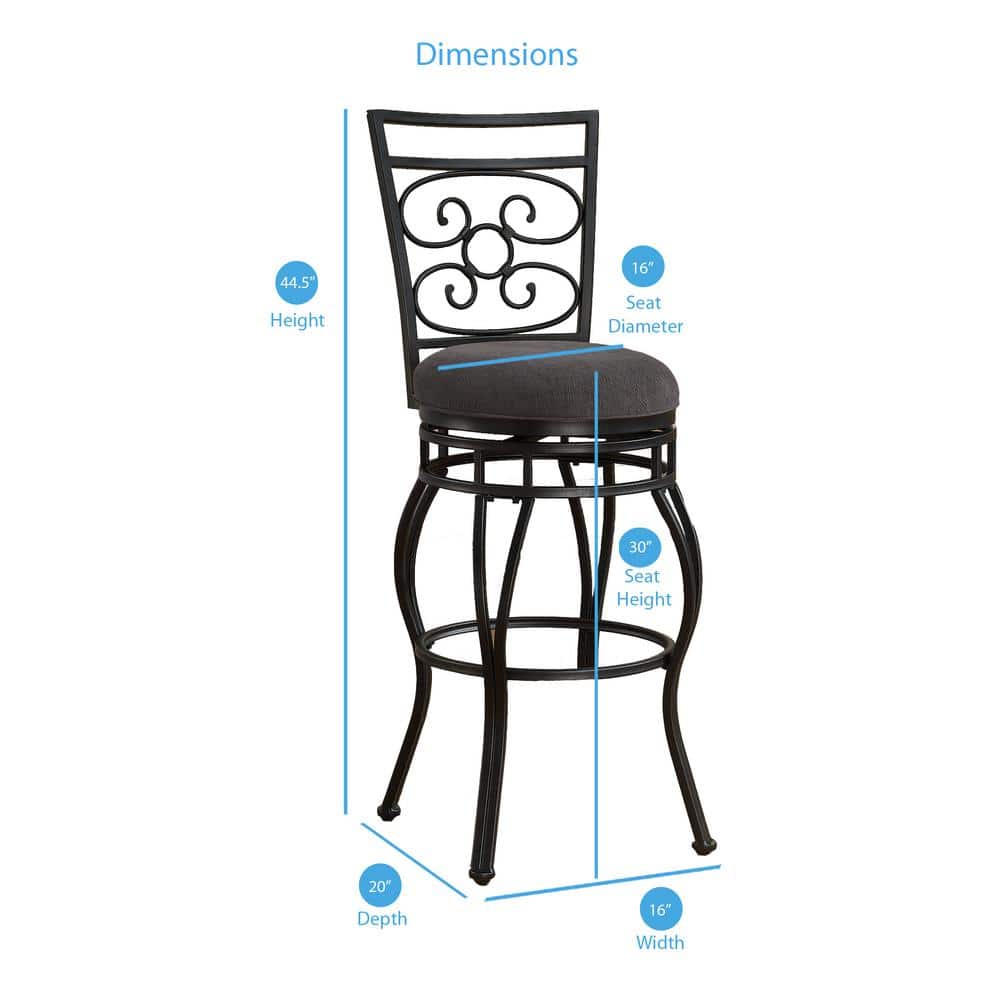 Albany 30-Inch Charcoal Gray Metal Swivel Bar Stool