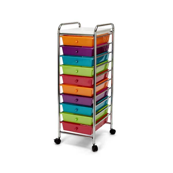 Seville Classics 10-Drawer Steel Organizer Wheeled Cart with Removable Top Tray in Pearlescent Multi-Color