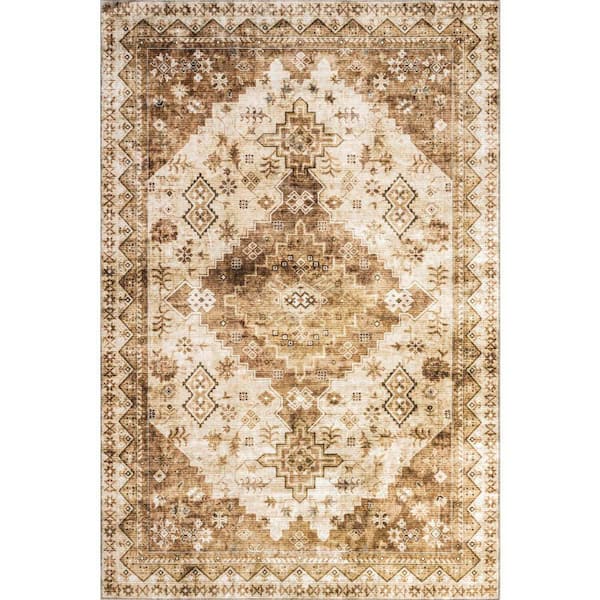 Precious SplashGuard Machine Washable Area Tan 9 ft. x 12 ft. Indoor Area Rug