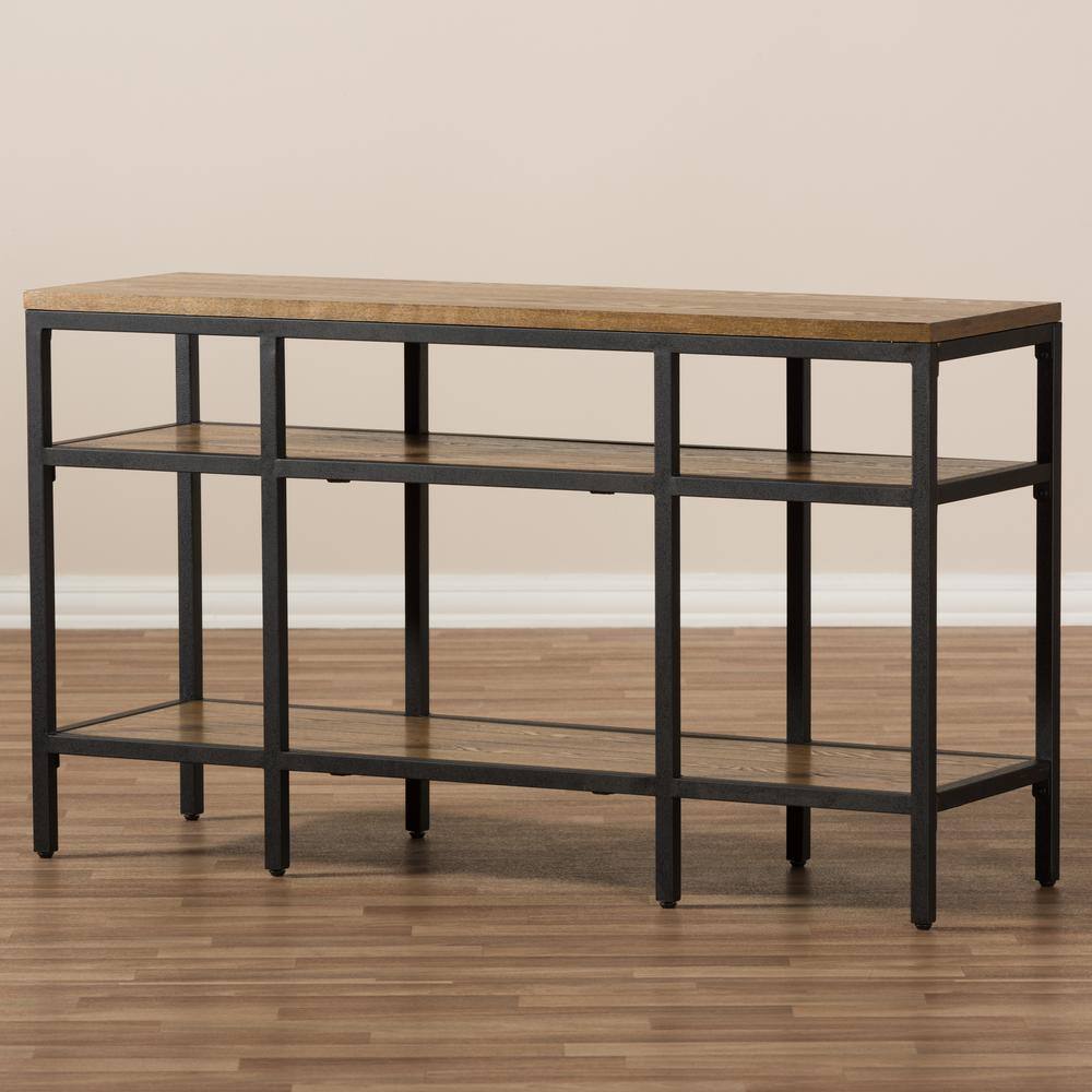 Caribou Oak Brown and Black Metal Rustic Industrial Console Table with Storage