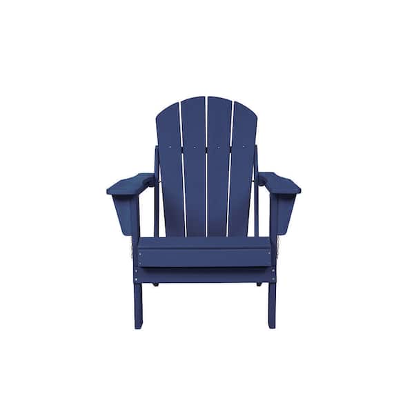 Unbranded Wood Texture Navy Blue Folding Adirondack Chair with Side Table, 3-Piece Adirondack Chair Set