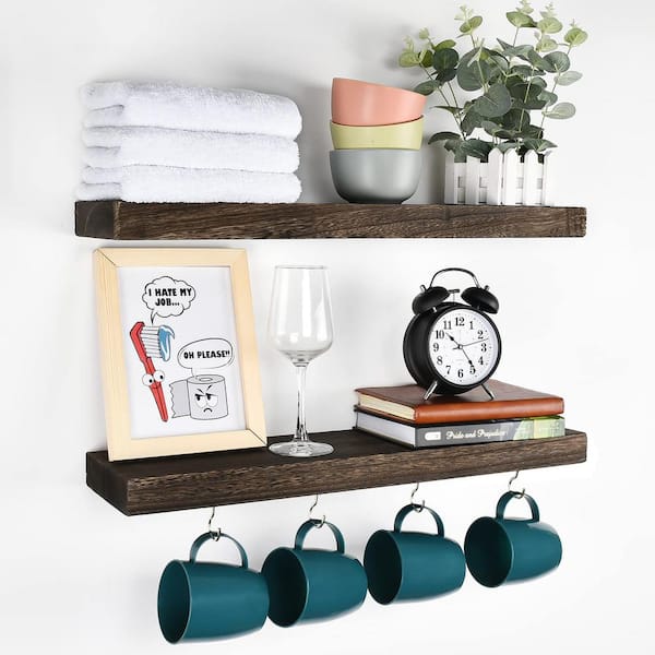 Unbranded 24 in. W x 6 in. D Floating Shelves for Wall Set of 2, Rustic 24 in. Natural Dark Wood Decorative Wall Shelf