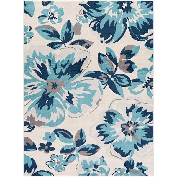 Livabliss Peggy Blue 7 ft. 10 in. x 10 ft. Floral Area Rug