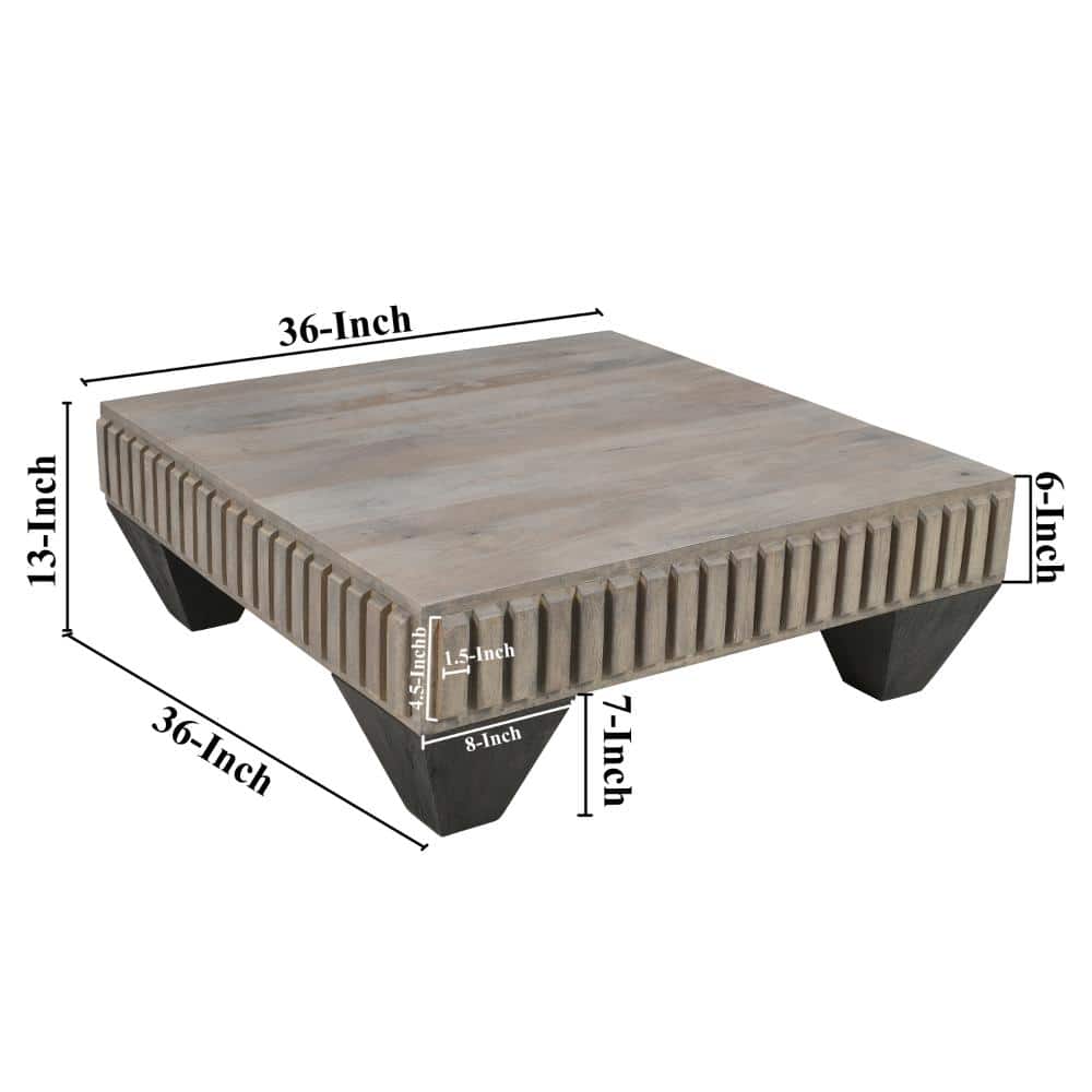 Handcrafted Sandblasted Gray Mango Wood Square Coffee Table with Tapered Legs