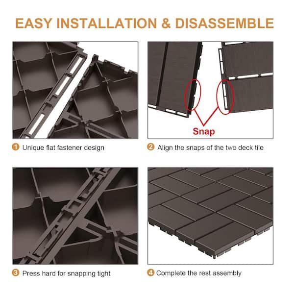 Afoxsos 12 ft. x 12 ft. Plastic Interlocking Deck Tiles Waterproof in Black (9 Per Pack)