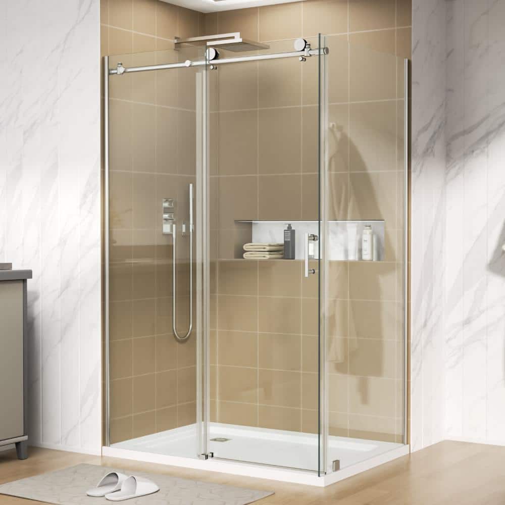 "48"" W x 35 3/8"" D x 76"" H Frameless Single Sliding Shower Door/Enclosure in Silver with 5/16"" Clear Tempered Glass" price history on PriceWatchPro