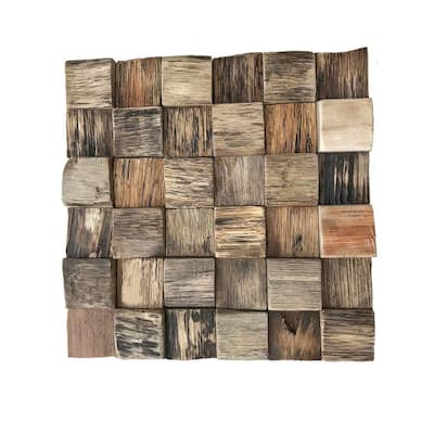 11-7/8 in. x 11-7/8 in. x 1/2 in. Reclaimed Boat Wood Mosaic Wall Tile Natural (11-Pack)