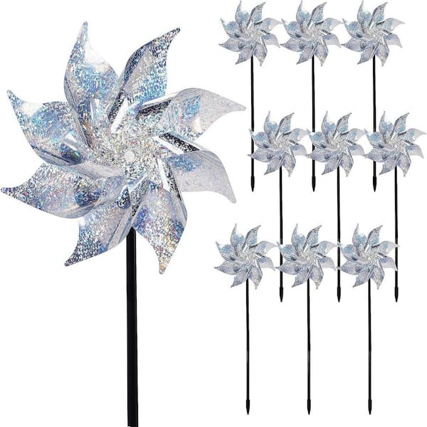 Cubilan 10-Pack Reflective Windmills with Stakes, Super Shiny Windmills for Garden Decoration, Bird Repellent Device